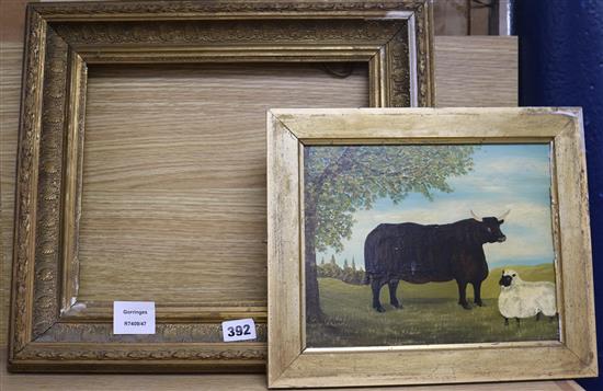 John William, oil on board of a bull and a sheep, 19 x 23cm